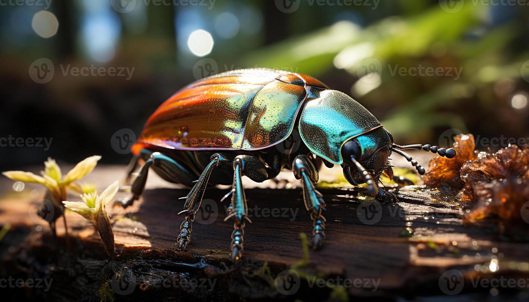 ai generado pequeño insecto gateando en verde hoja en naturaleza generado por ai foto