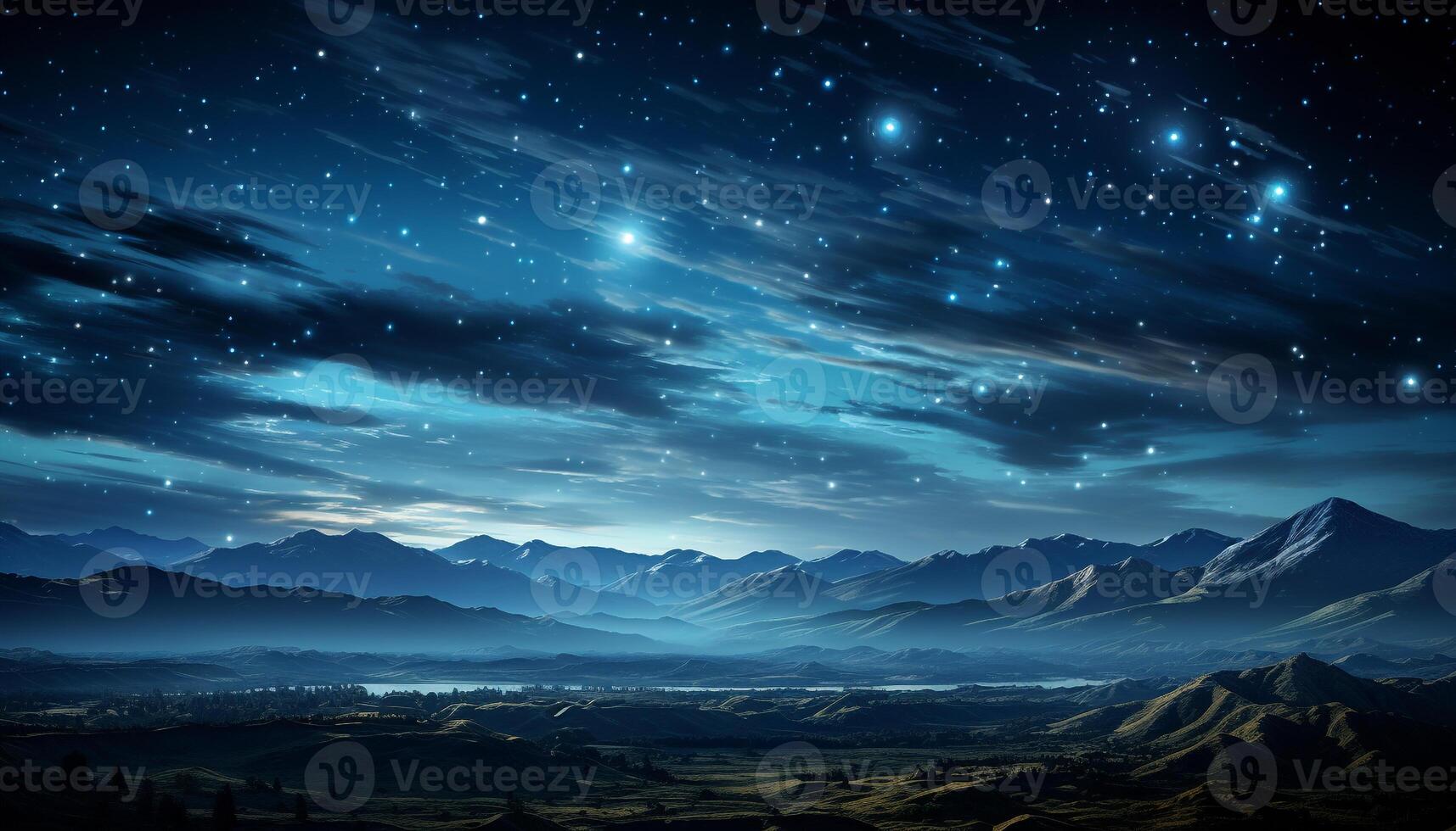 AI generated Majestic mountain peak under starry night sky generated by AI photo
