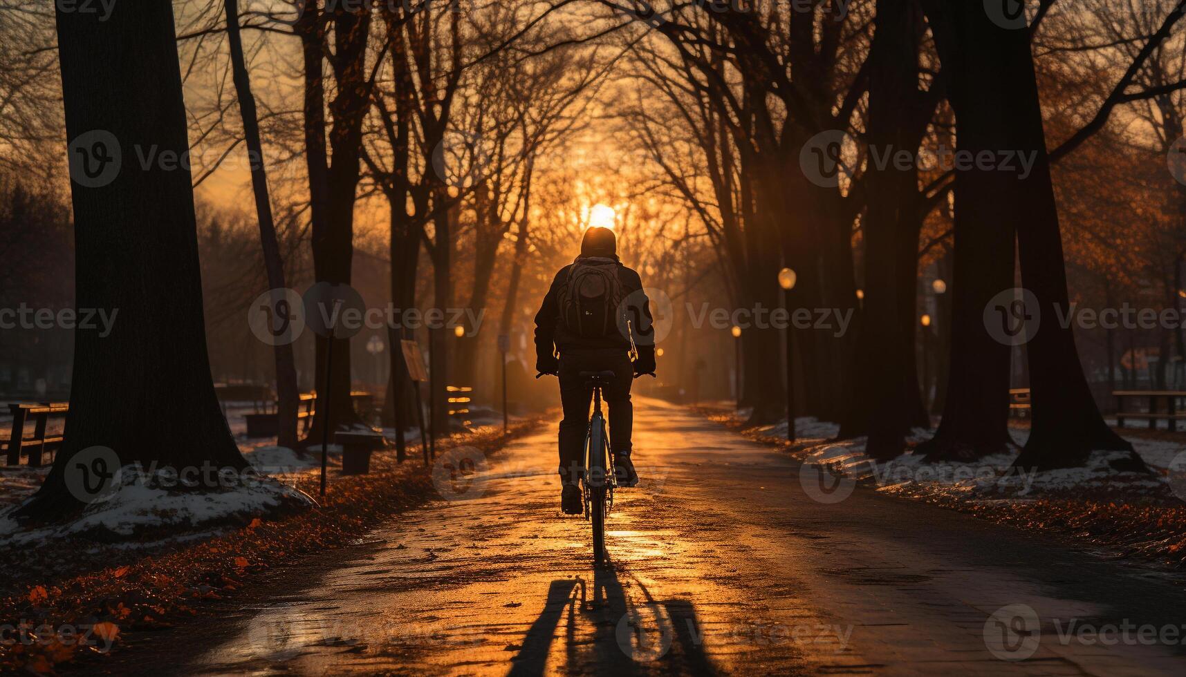 AI generated One person cycling outdoors, enjoying healthy lifestyle generated by AI photo