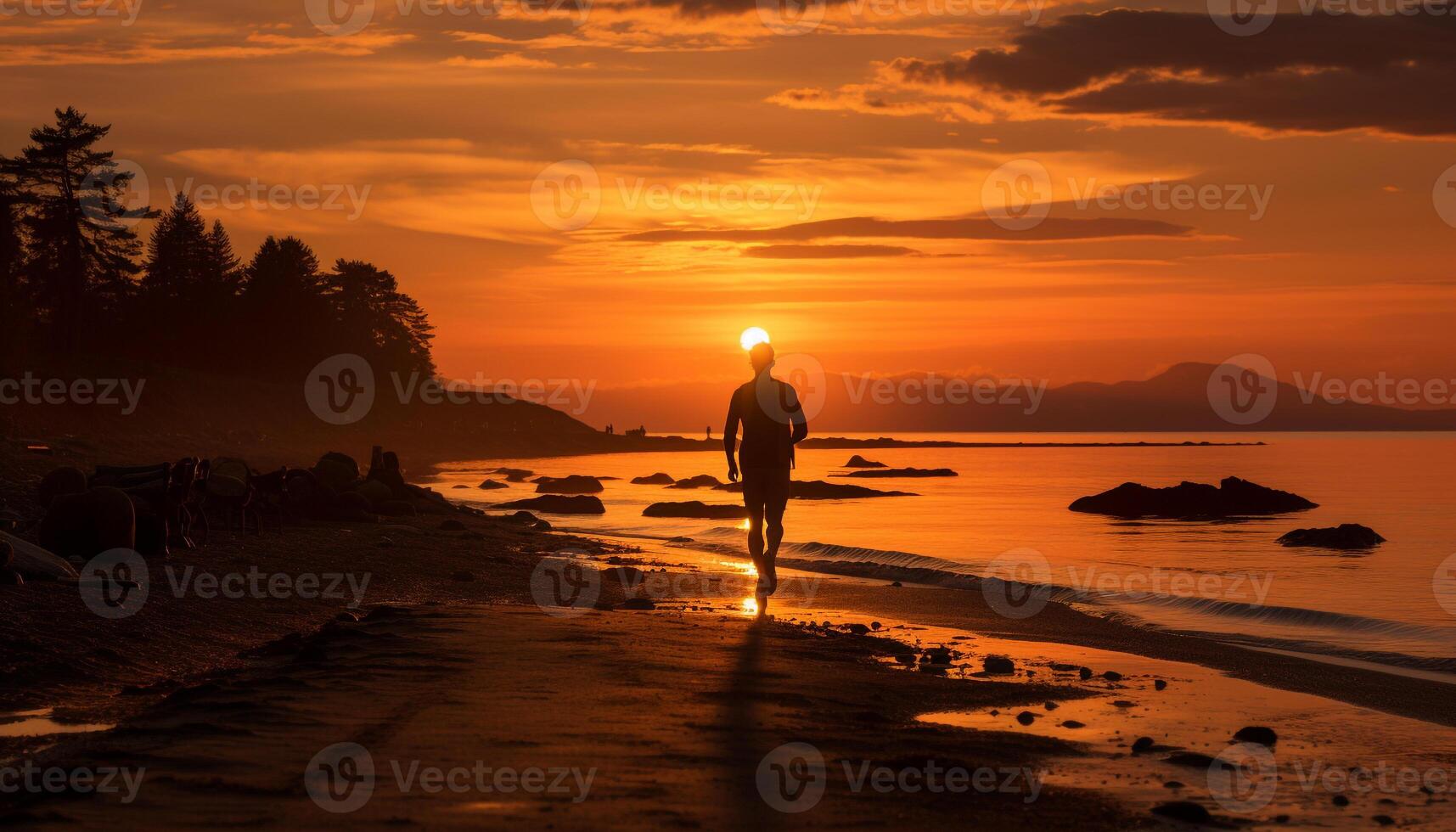 AI generated Silhouette of one person meditating at sunrise generated by AI photo