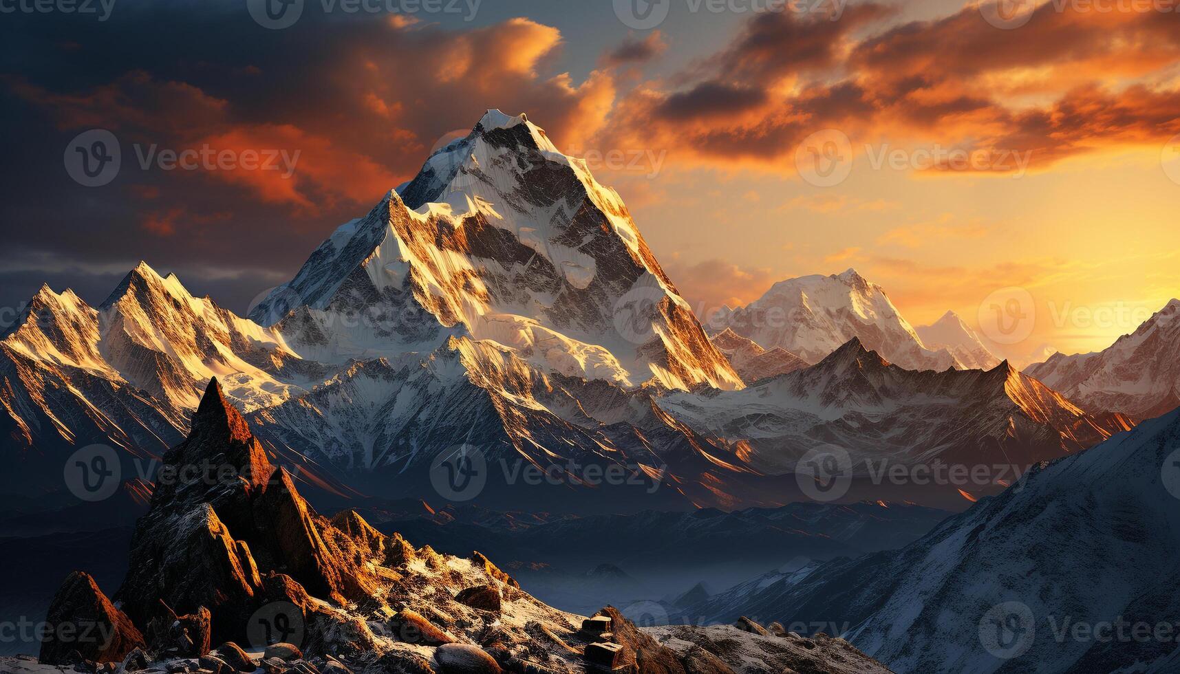 AI generated Majestic mountain peak, snowcapped and tranquil scene generated by AI photo