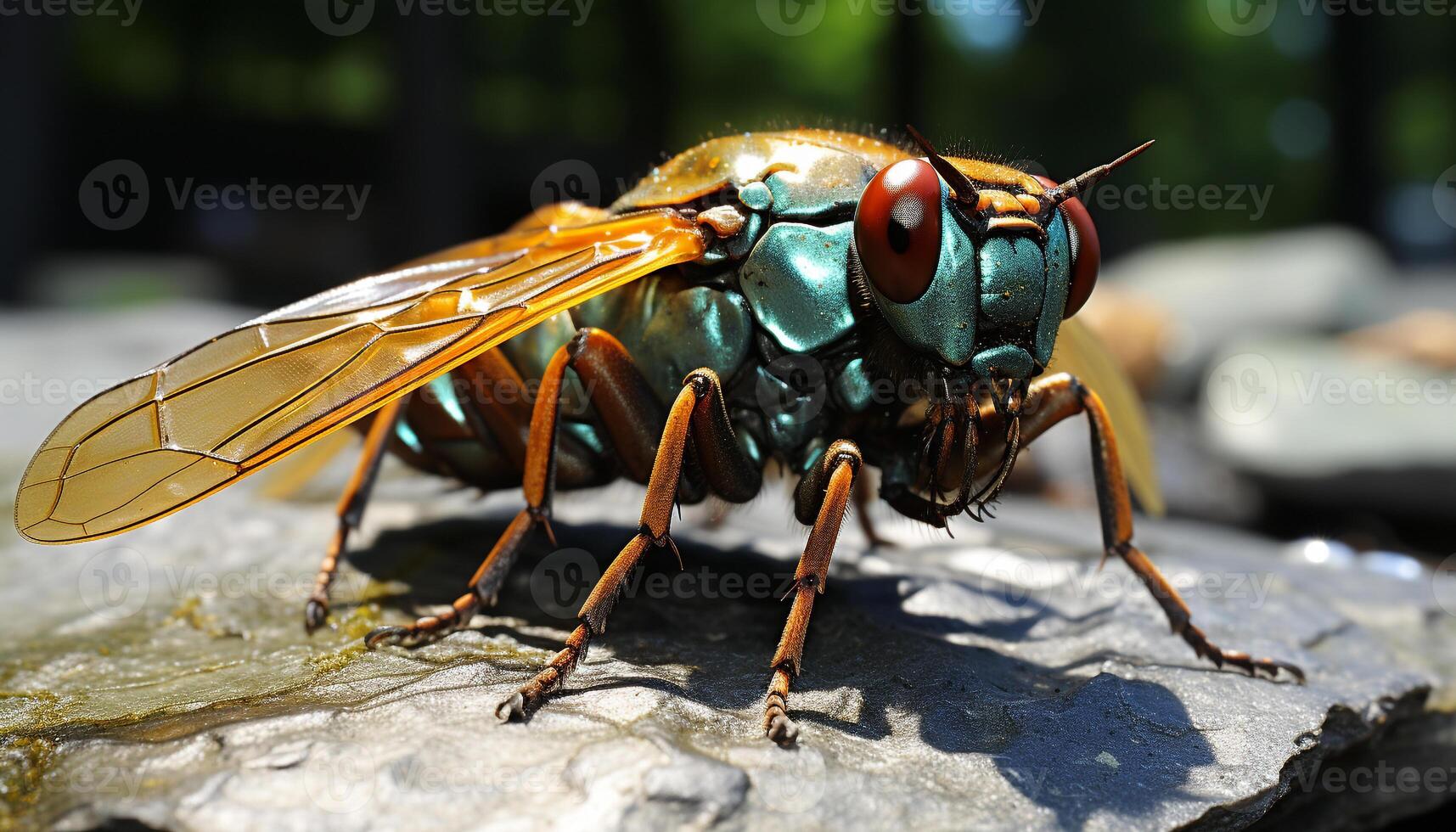 AI generated Close up of a small yellow bee flying generated by AI photo