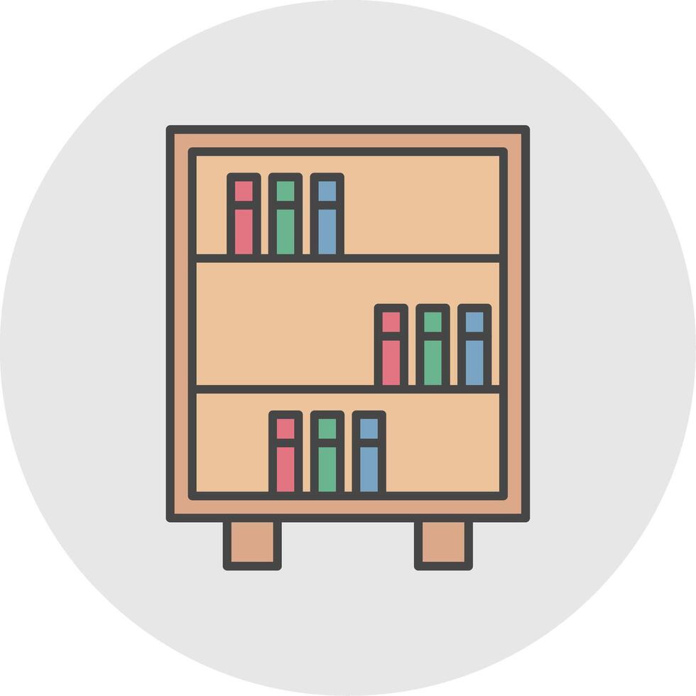 estante para libros línea lleno ligero circulo icono vector