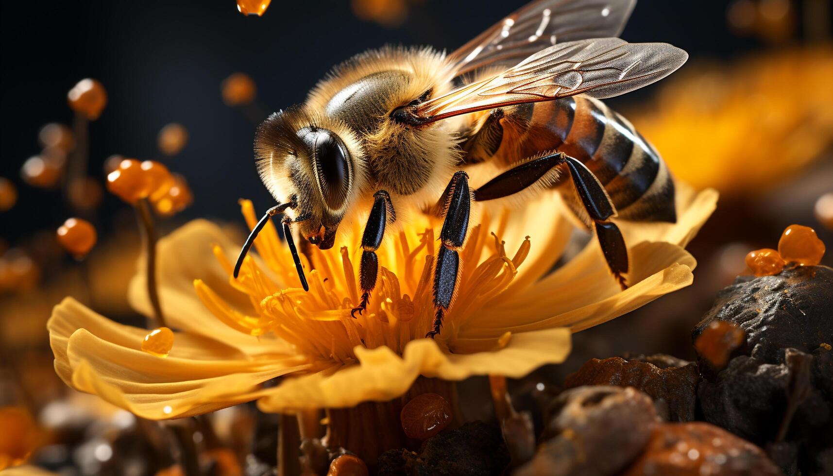AI generated Busy bee collecting pollen from a yellow flower generated by AI photo