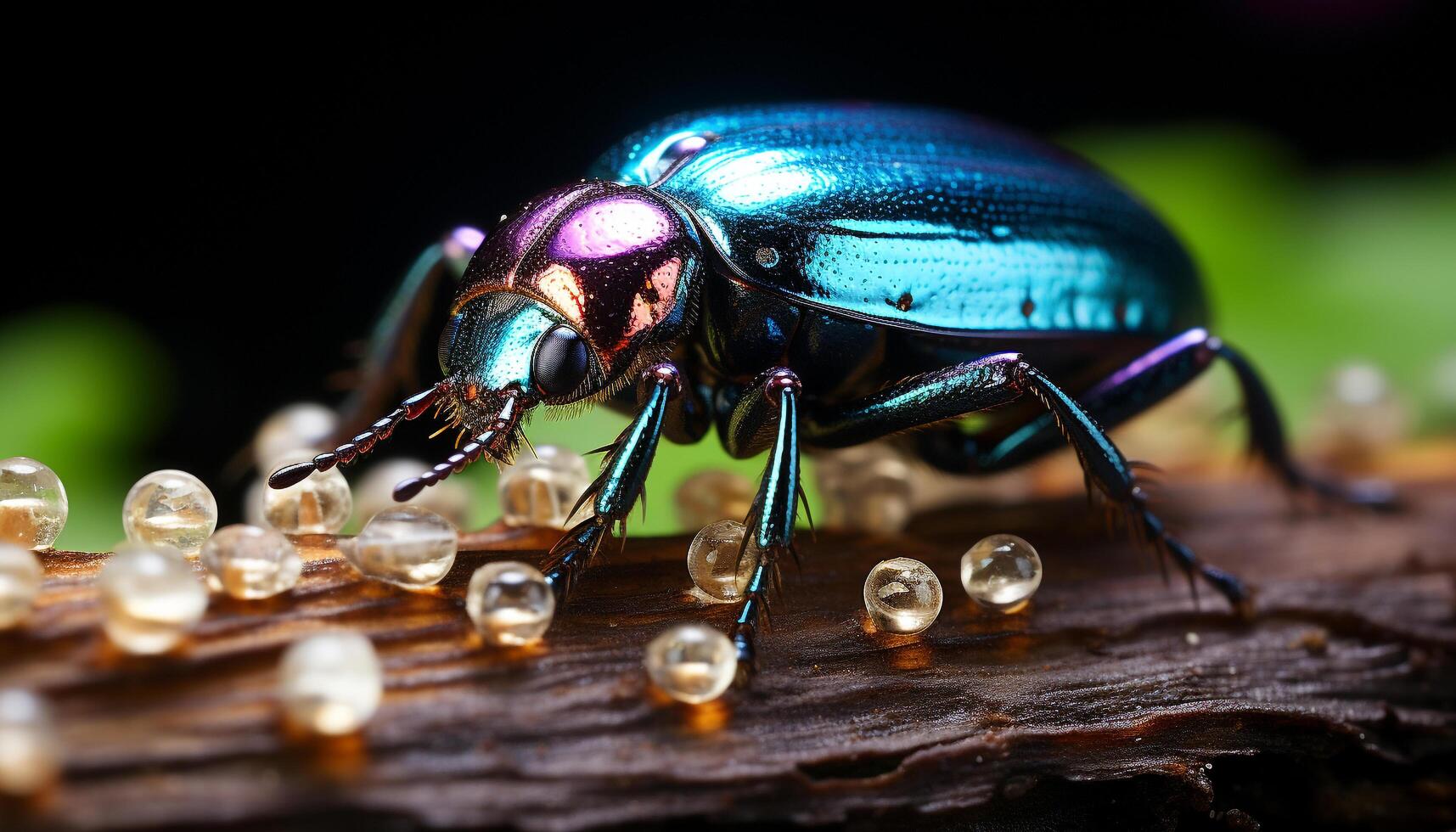 AI generated Small insect in nature, close up of multi colored weevil generated by AI photo