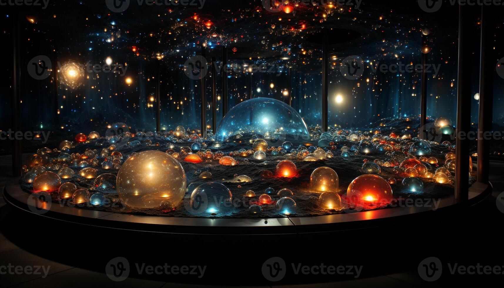 AI generated Glowing spheres illuminate the dark winter celebration generated by AI photo