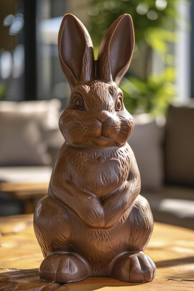 AI generated Delightful Chocolate Bunny Steals the Spotlight in Easter Festival Celebrations. photo