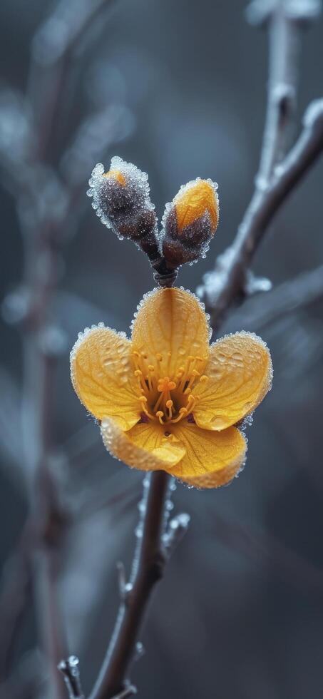 AI generated Frozen yellow apricot flower blanch photo