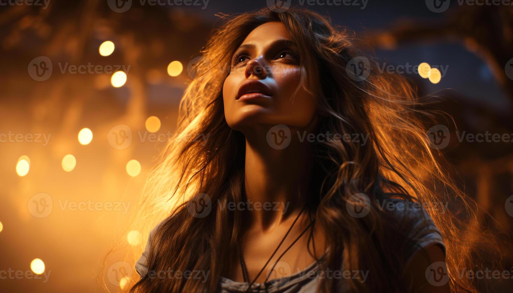 AI generated Young woman enjoying the summer night outdoors generated by AI photo