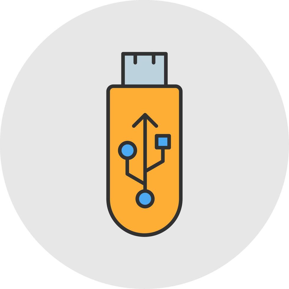 USB línea lleno ligero circulo icono vector
