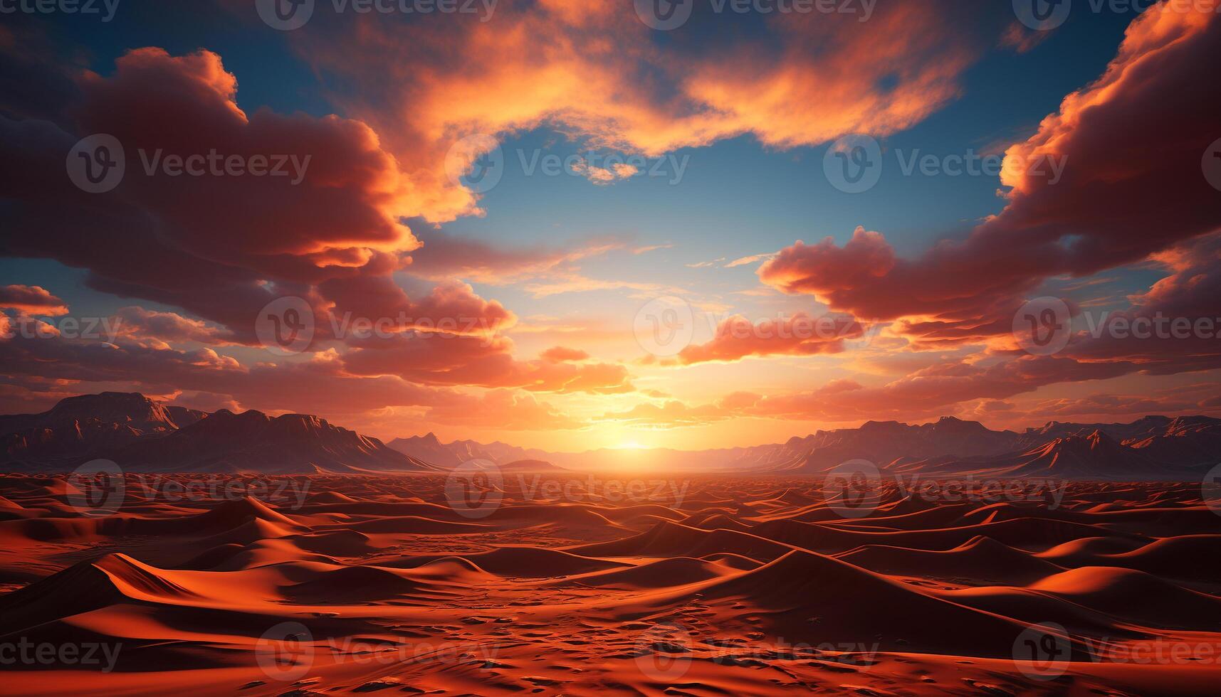 AI generated Majestic sunset over tranquil sand dunes and mountains generated by AI photo