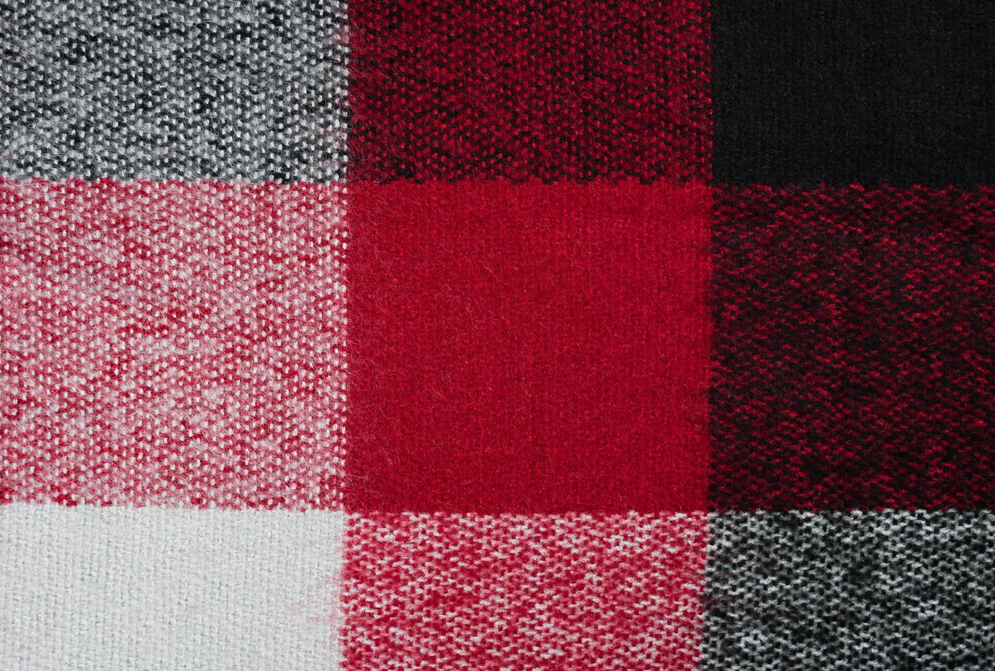 The texture of a warm woolen scarf. Checkered scarf for women. Abstract background. Selective focus. photo