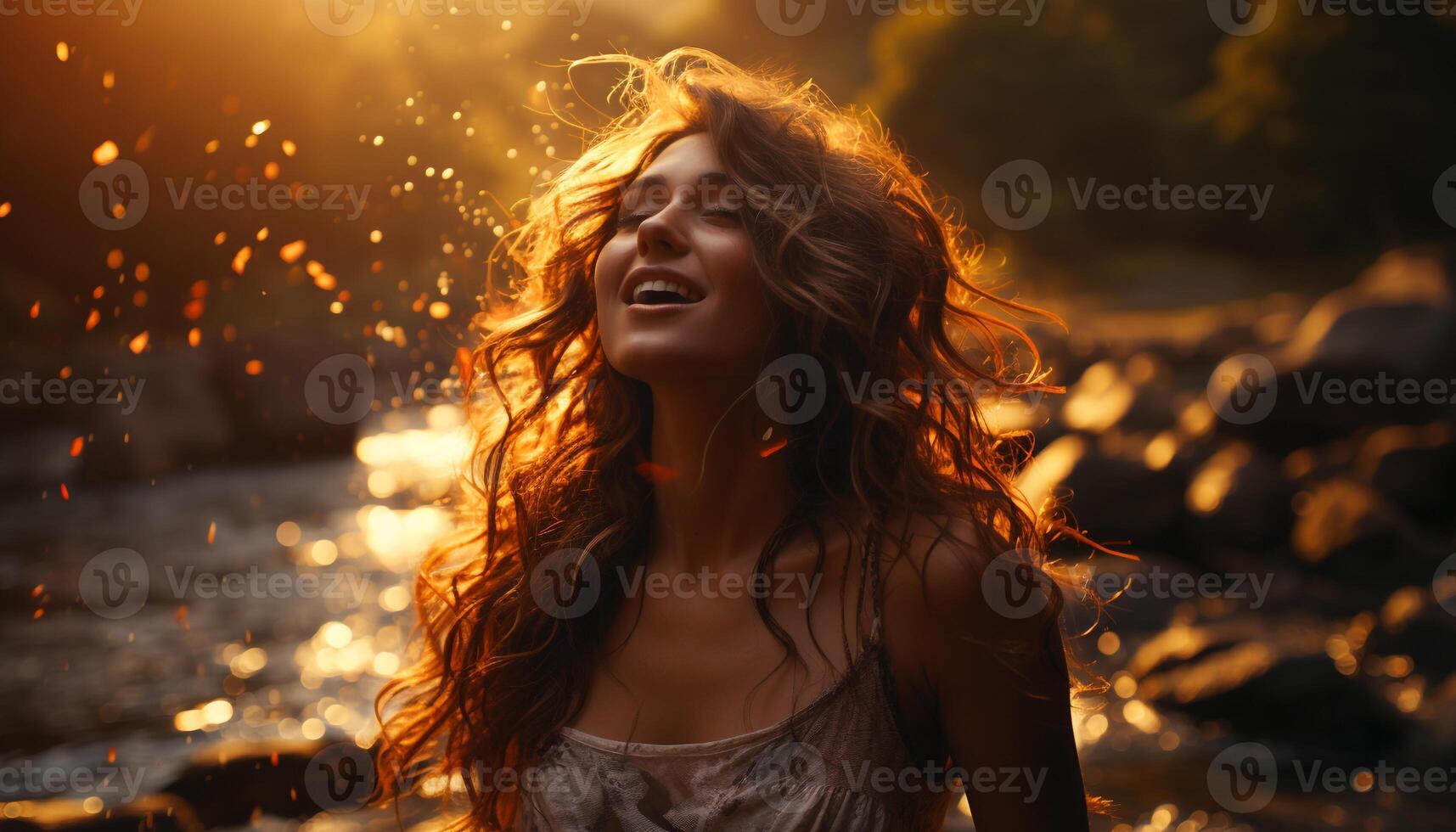 AI generated Young woman enjoying the freedom of nature generated by AI photo