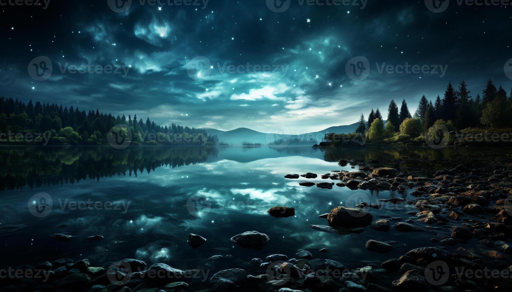 AI generated Tranquil scene of mountain peak reflects in pond generated by AI photo