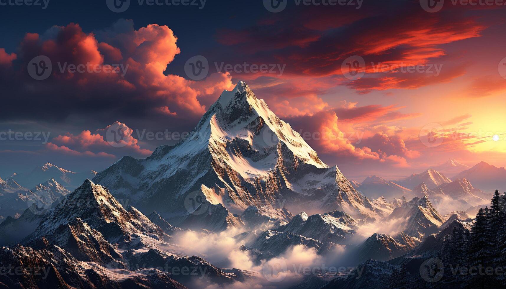 AI generated Majestic mountain peak, snow covered, nature beauty generated by AI photo