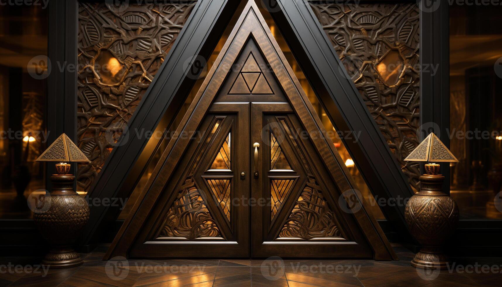 AI generated Illuminated door reflects elegance and ancient spirituality generated by AI photo