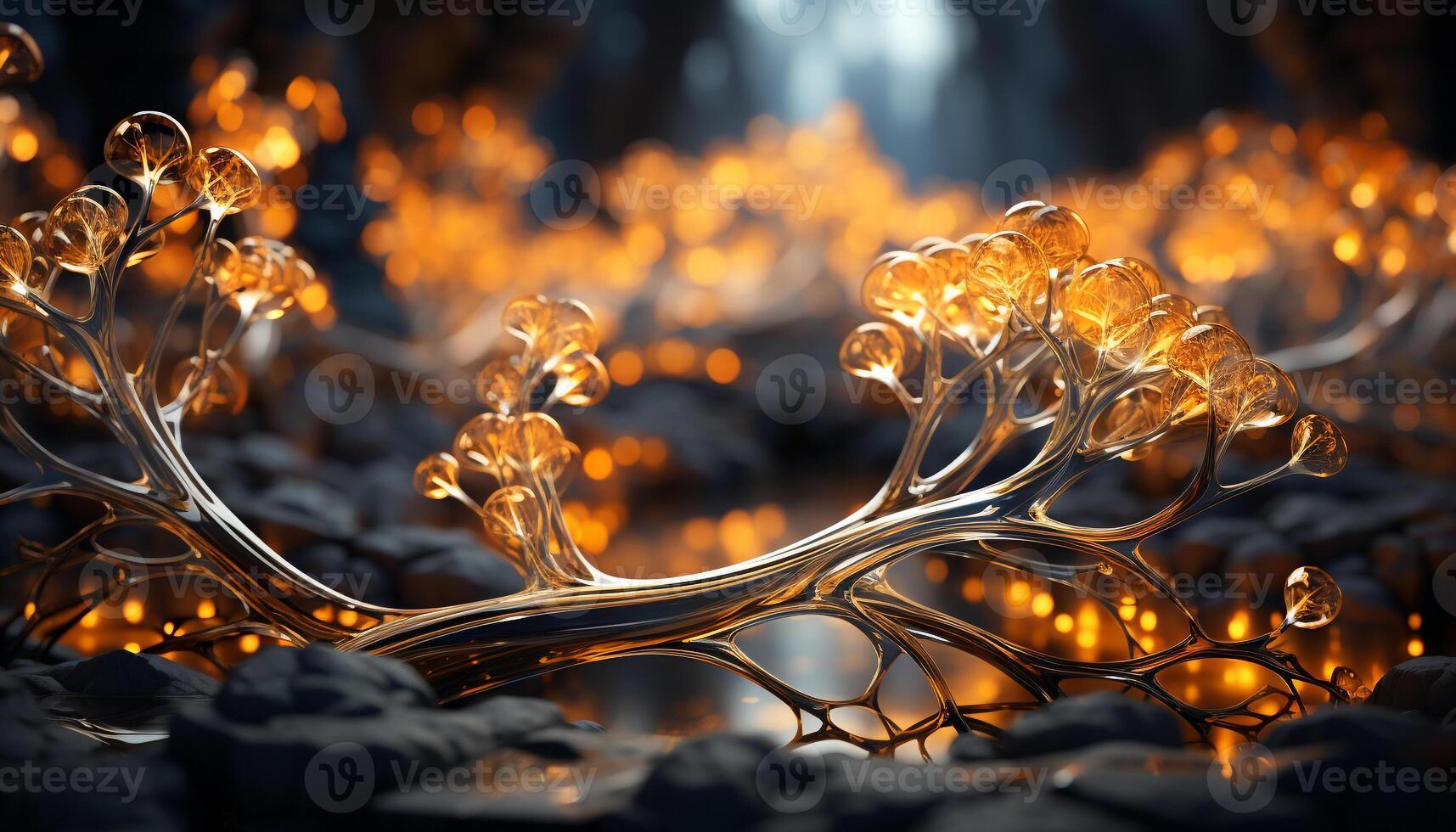 AI generated Glowing yellow leaf on tree in dark forest generated by AI photo