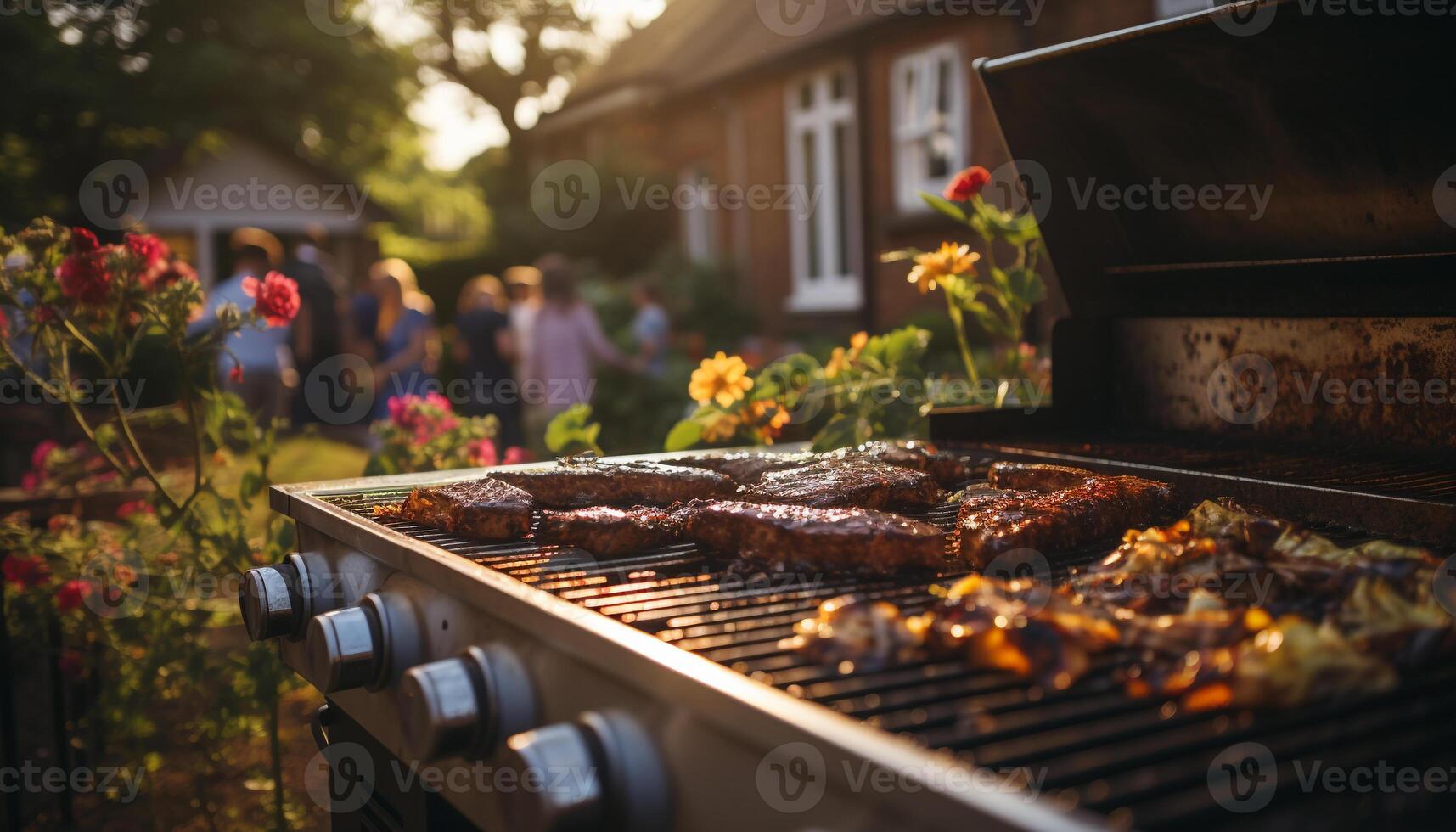 AI generated Grilled meat on a plate, ready to eat generated by AI photo