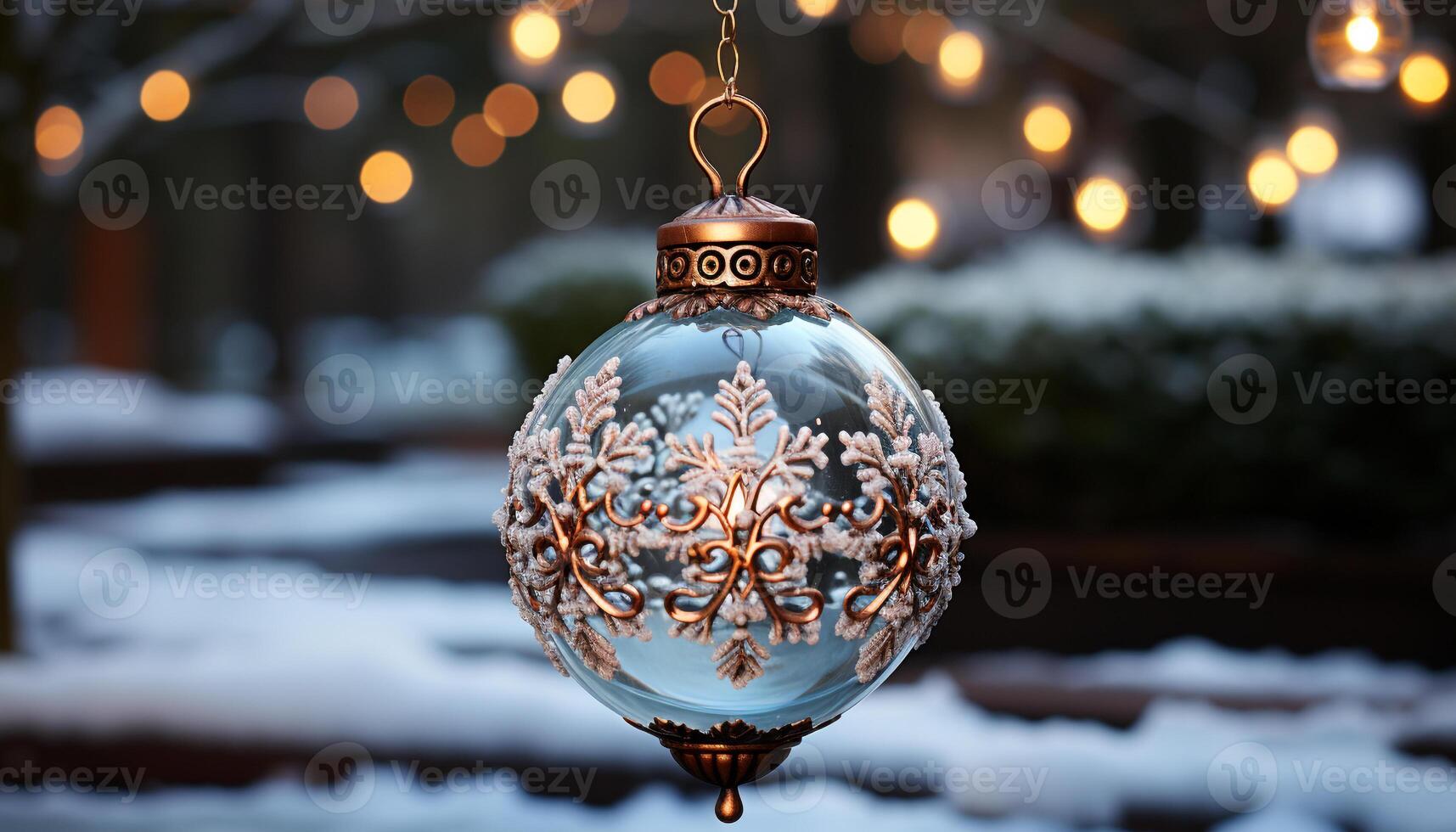 AI generated Snowflake decoration glowing in the dark winter night generated by AI photo