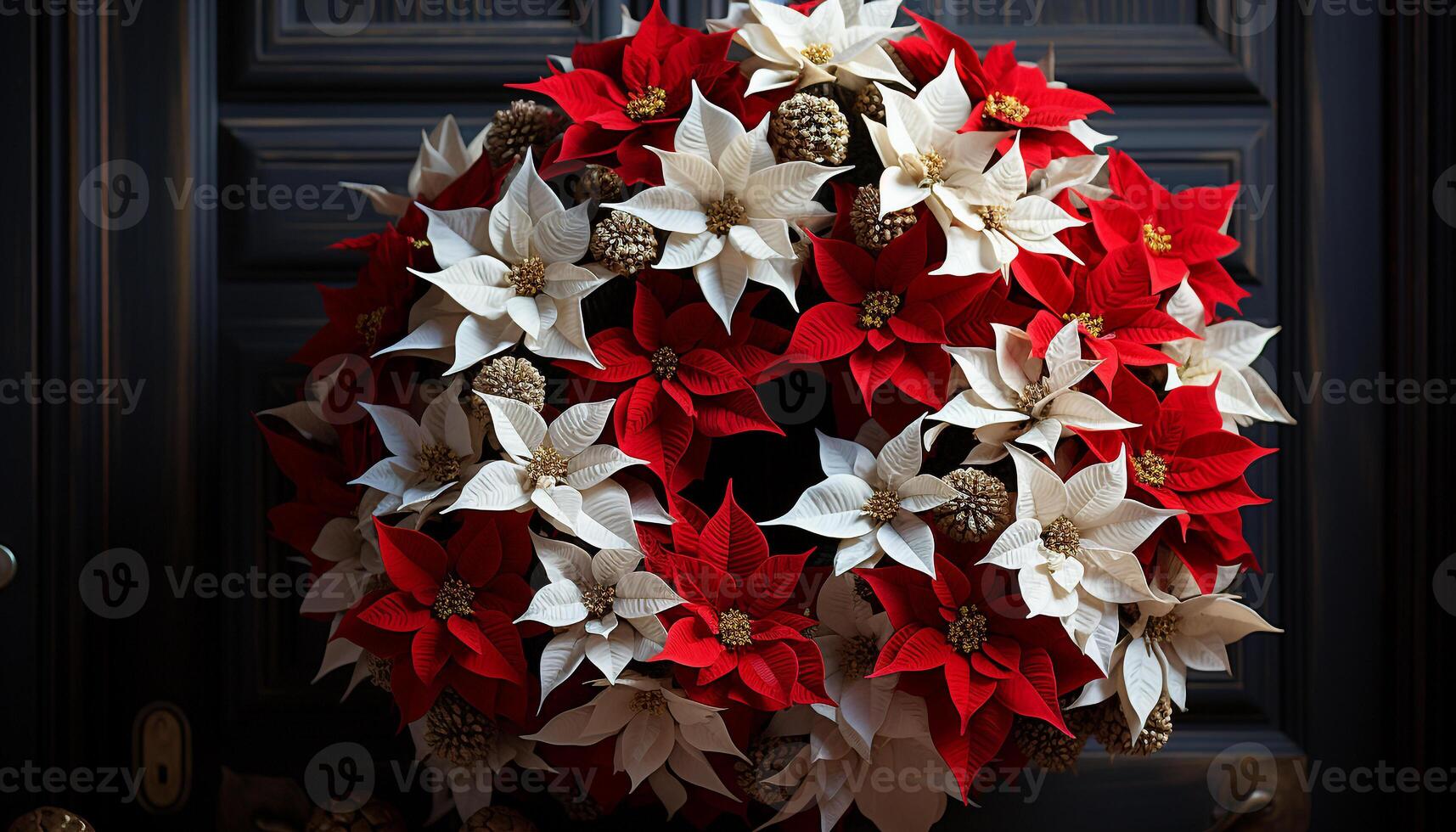 AI generated Poinsettia leaf, nature ornament, vibrant elegance in winter generated by AI photo