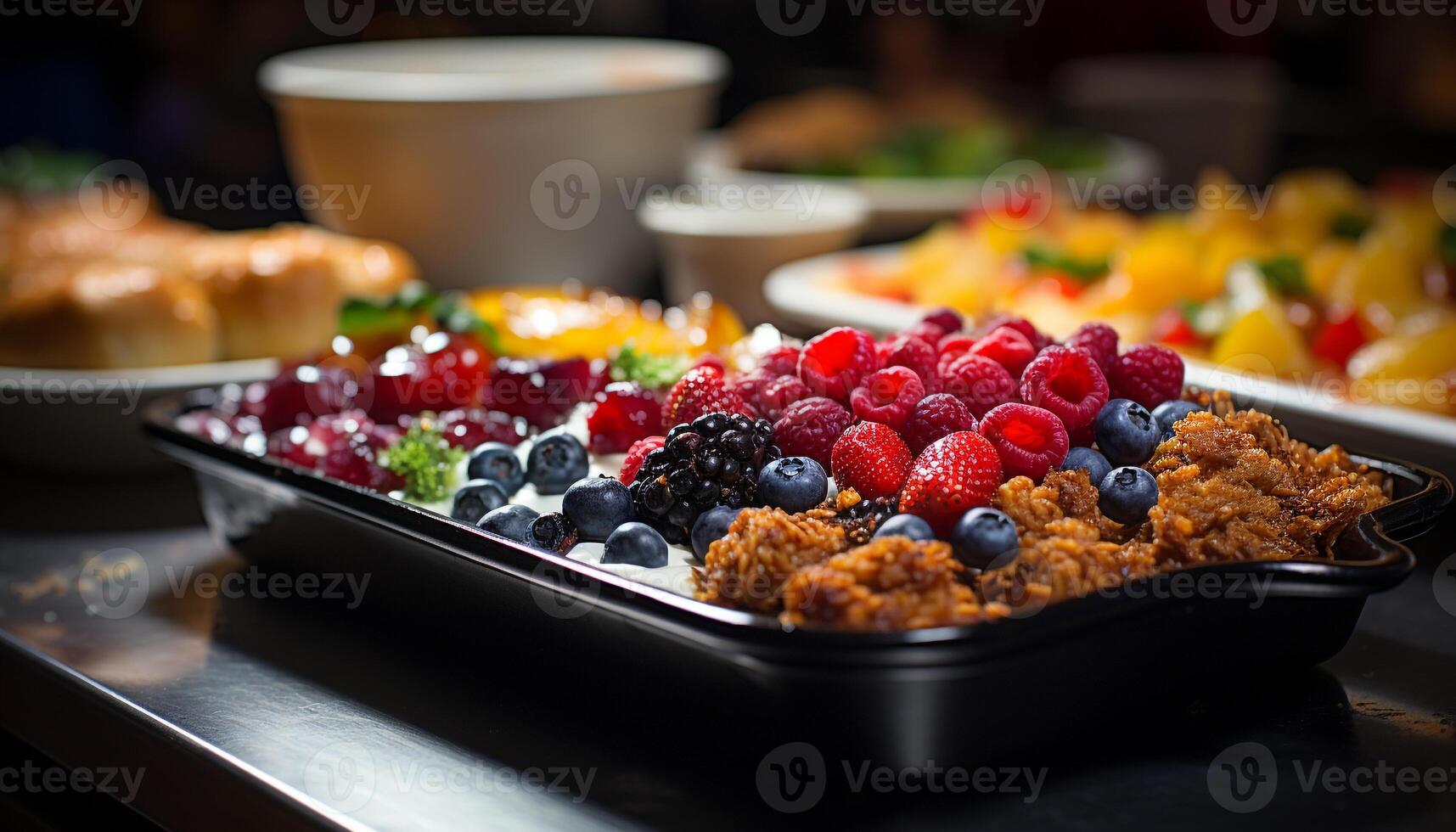 AI generated Freshness and sweetness in a homemade berry dessert generated by AI photo
