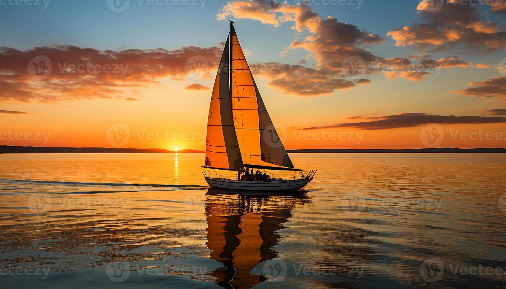 AI generated Sailboat glides on tranquil water at sunset generated by AI photo