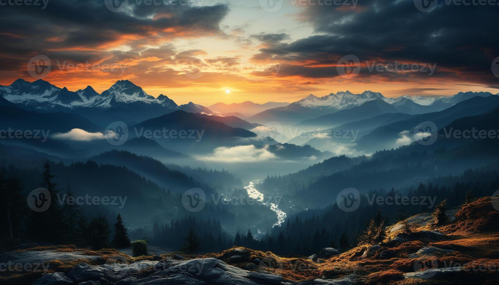 AI generated Majestic mountain peak in tranquil autumn landscape generated by AI photo