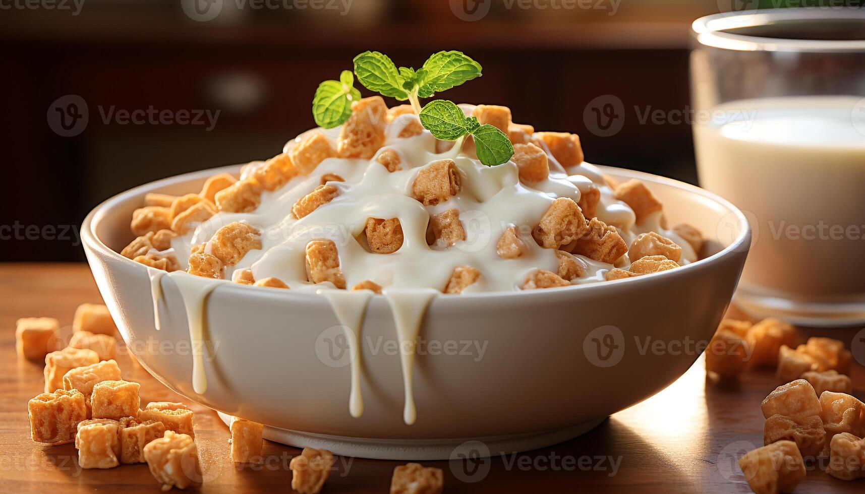 AI generated Freshness and sweetness on a gourmet dessert bowl generated by AI photo