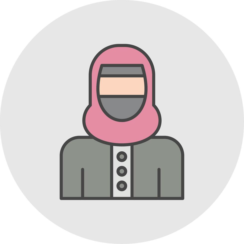 mujer con niqab línea lleno ligero circulo icono vector