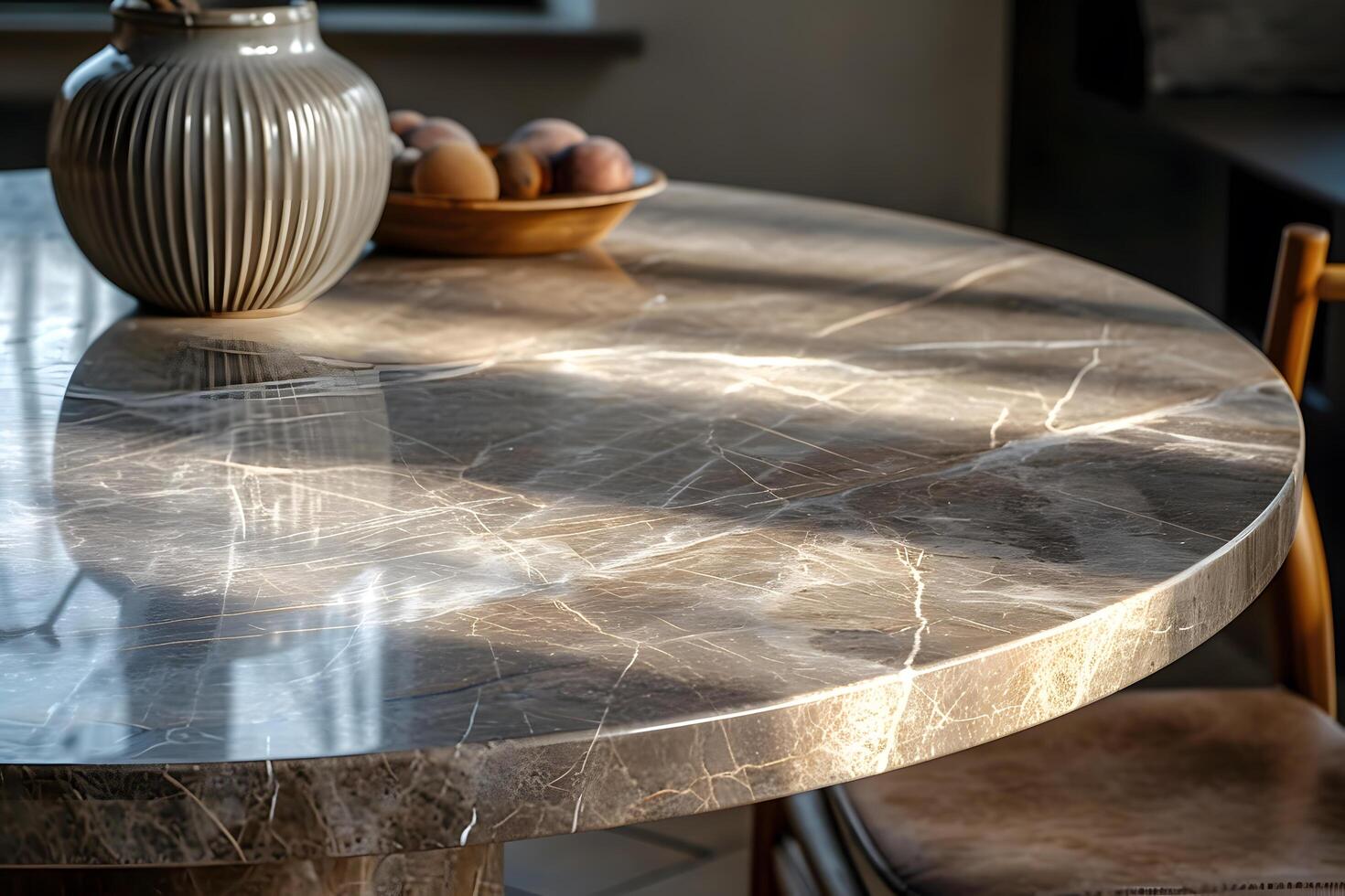 AI generated Product Showcase in Contemporary Interior with Marble Stone Counter foreground photo