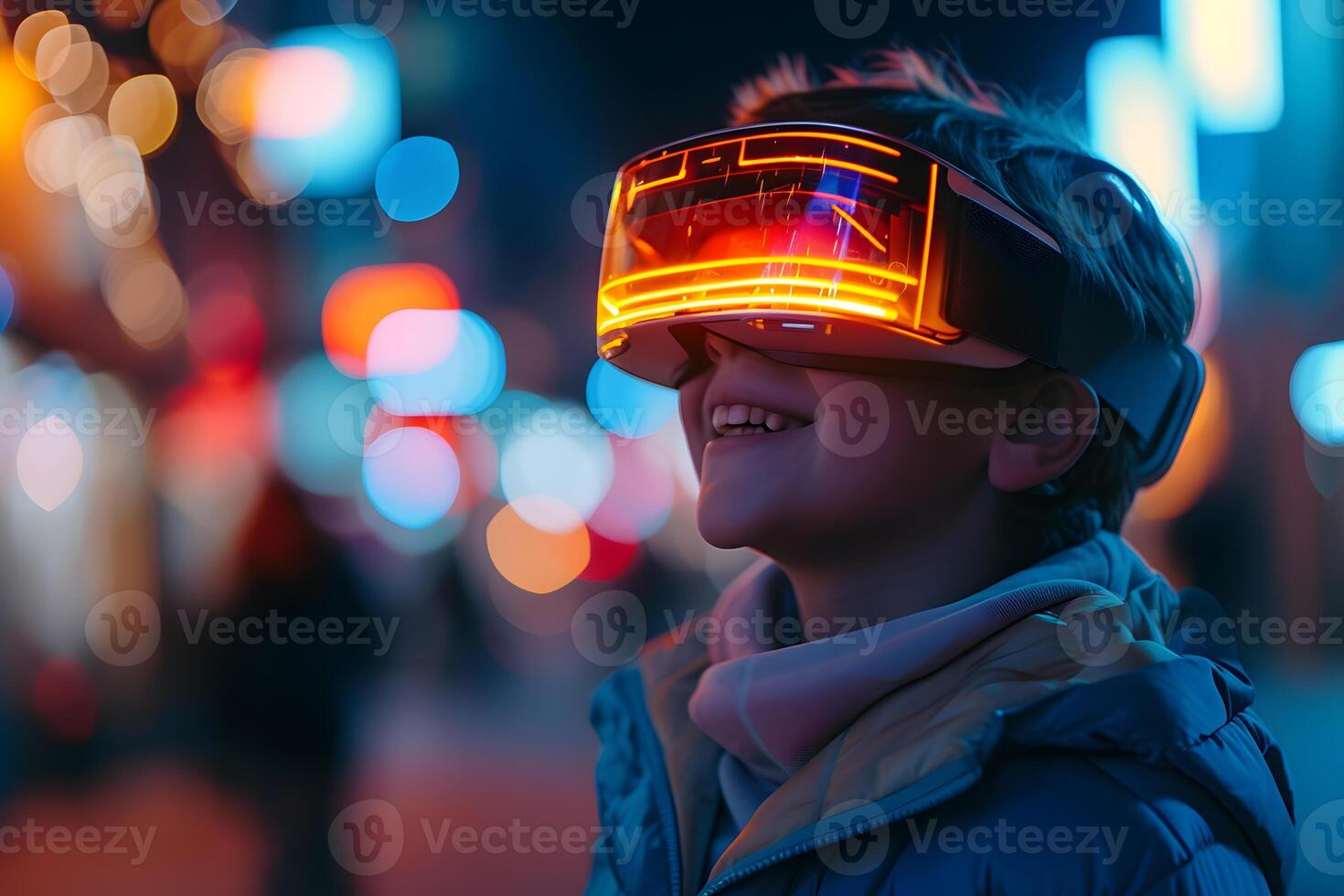 AI generated Boy Explores Future Realms Through VR Glasses photo