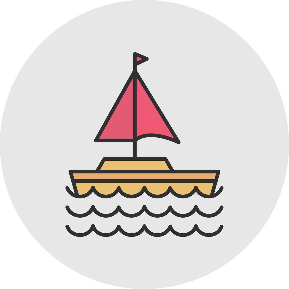 Sail Boat Line Filled Light Circle Icon vector