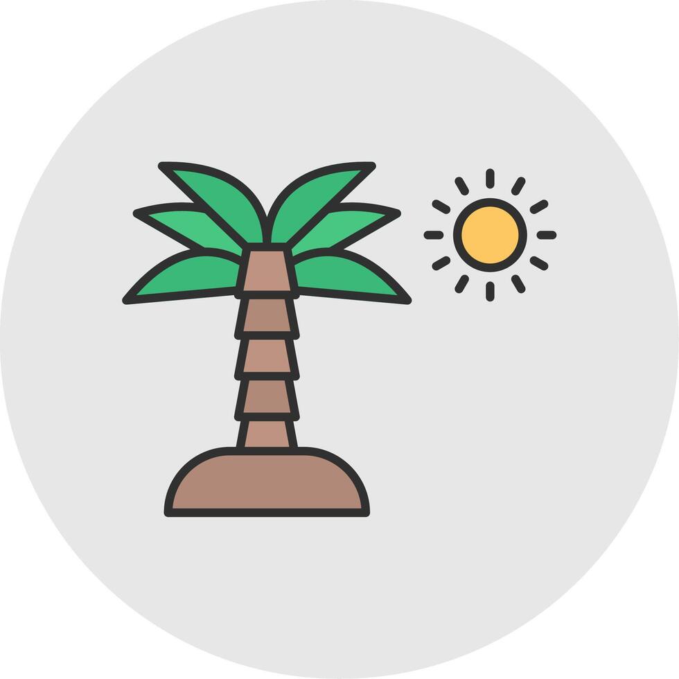 Palm Tree Line Filled Light Circle Icon vector