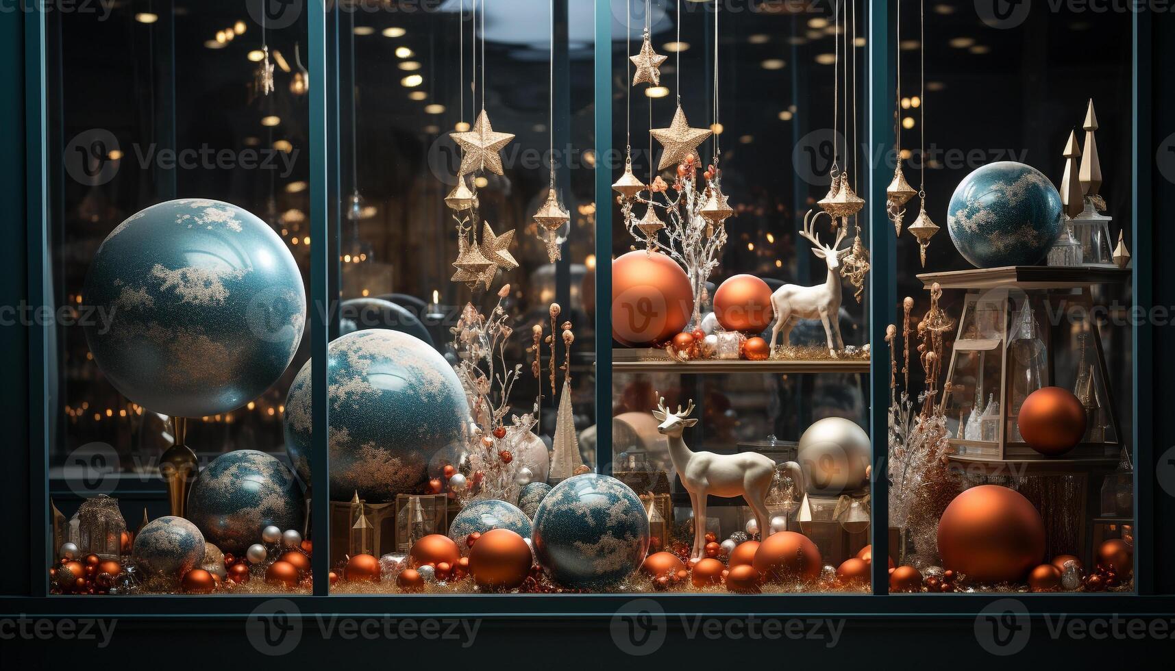 AI generated Winter night, Christmas ornament glowing, tree decorated generated by AI photo