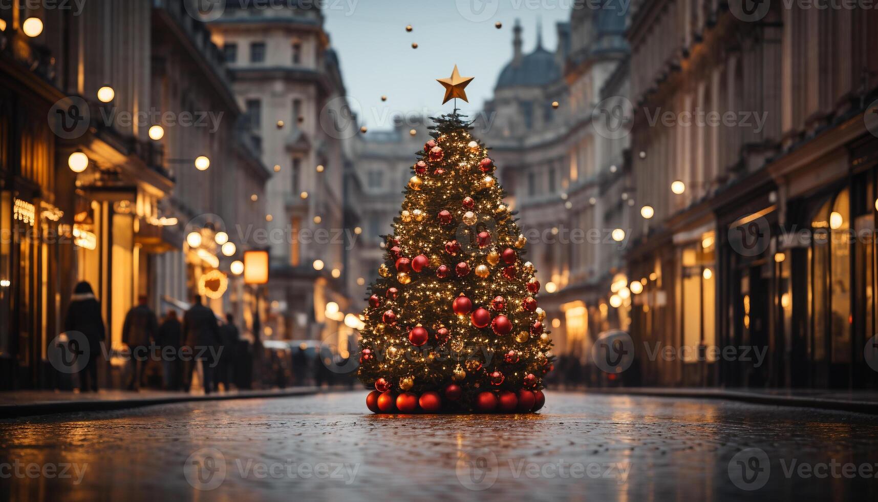 AI generated Illuminated tree decoration brings Christmas celebration to life generated by AI photo