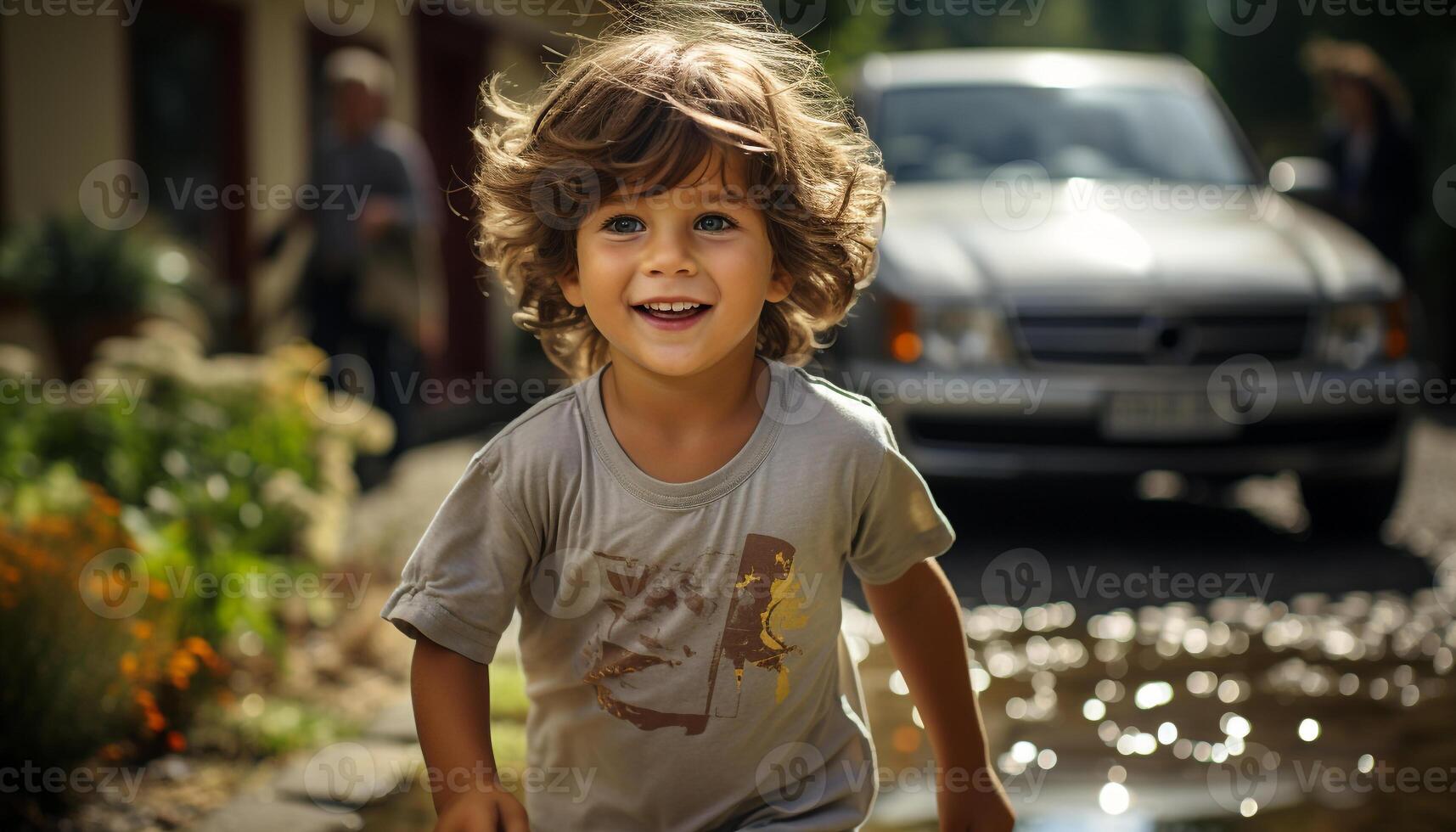 AI generated Smiling child enjoying summer fun in nature generated by AI photo