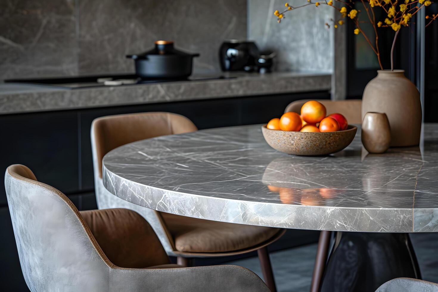 AI generated Marble Display Table in Modern Living Space for Product Exhibits photo