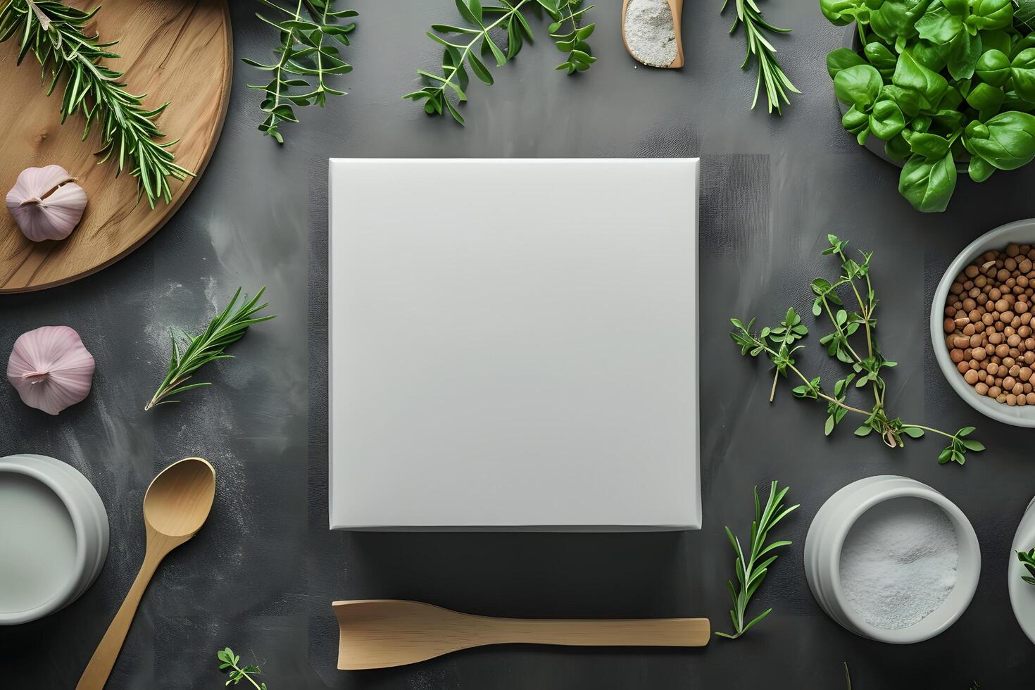 AI generated Top View White Square Box Food Packaging Mockup photo