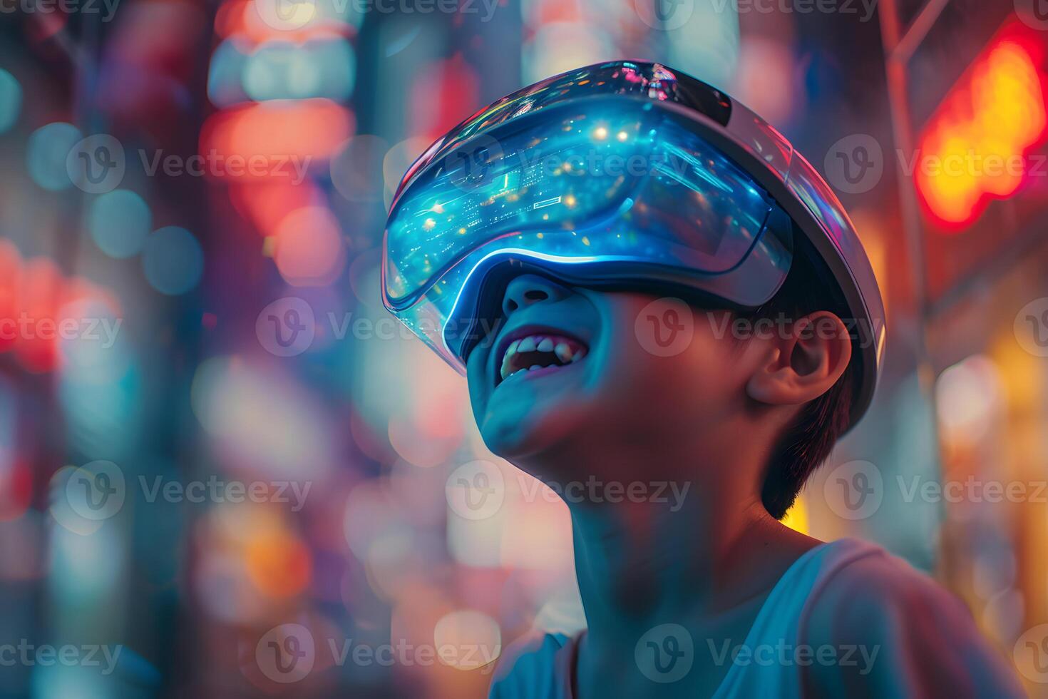 AI generated Boy Ventures into VR with Futuristic Vision, Exploring Tomorrow photo