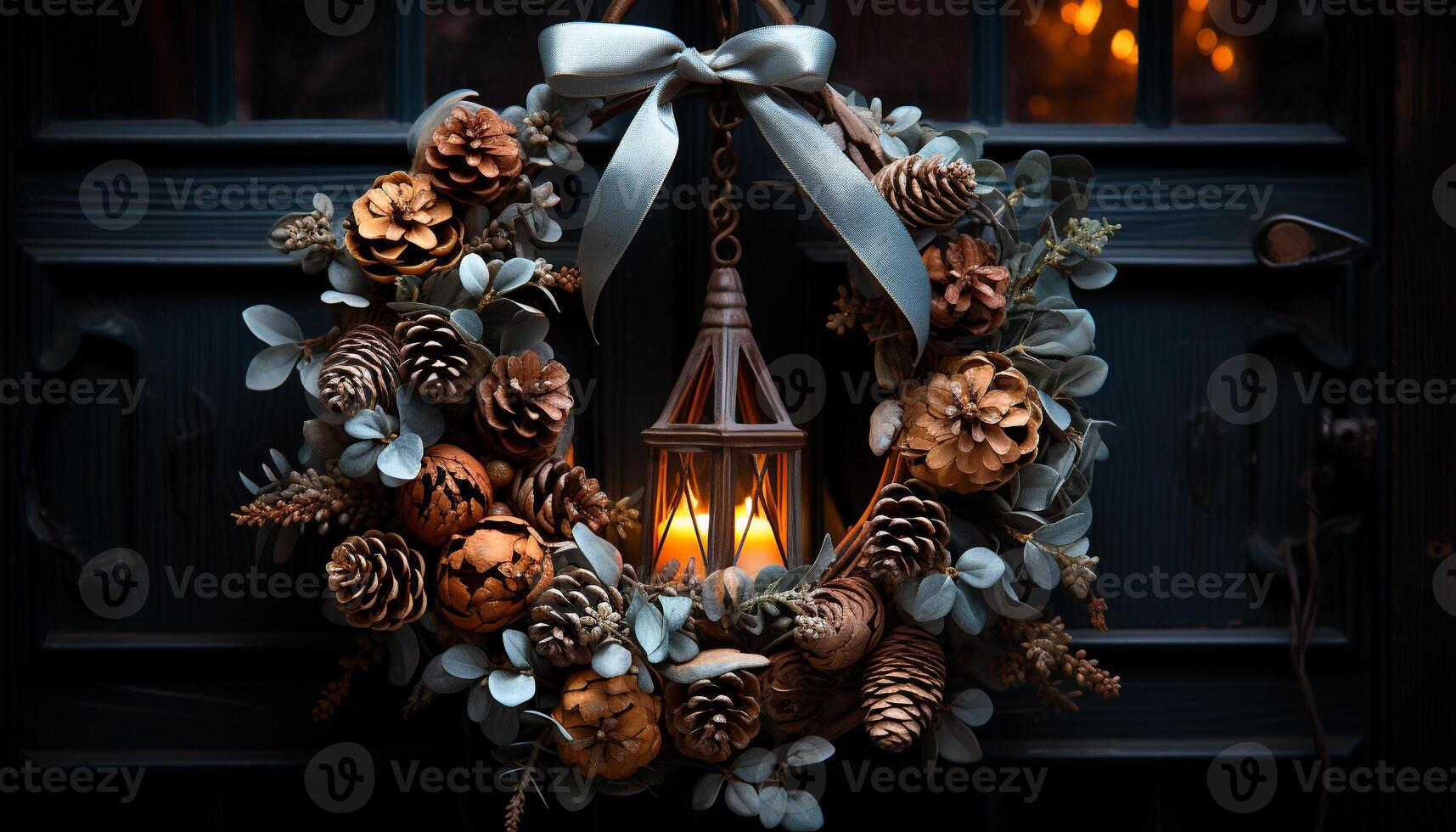AI generated Wooden lantern glowing with candlelight, celebrating winter indoors generated by AI photo