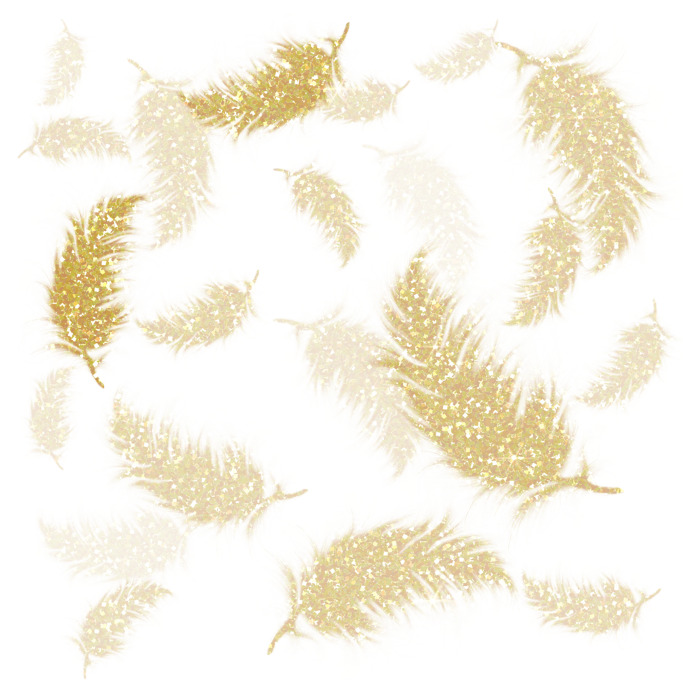 Golden feathers glitter on transparent background.Design for decorating,background, wallpaper, illustration png