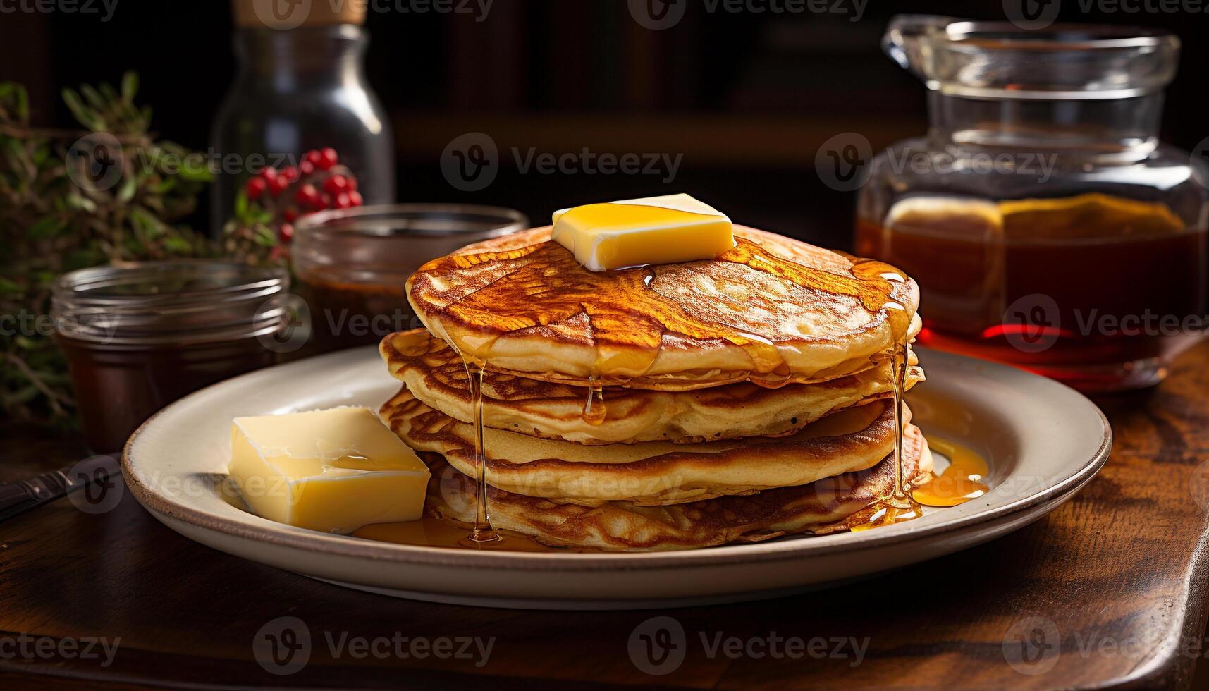 AI generated Freshness on a plate, a stack of pancakes generated by AI photo
