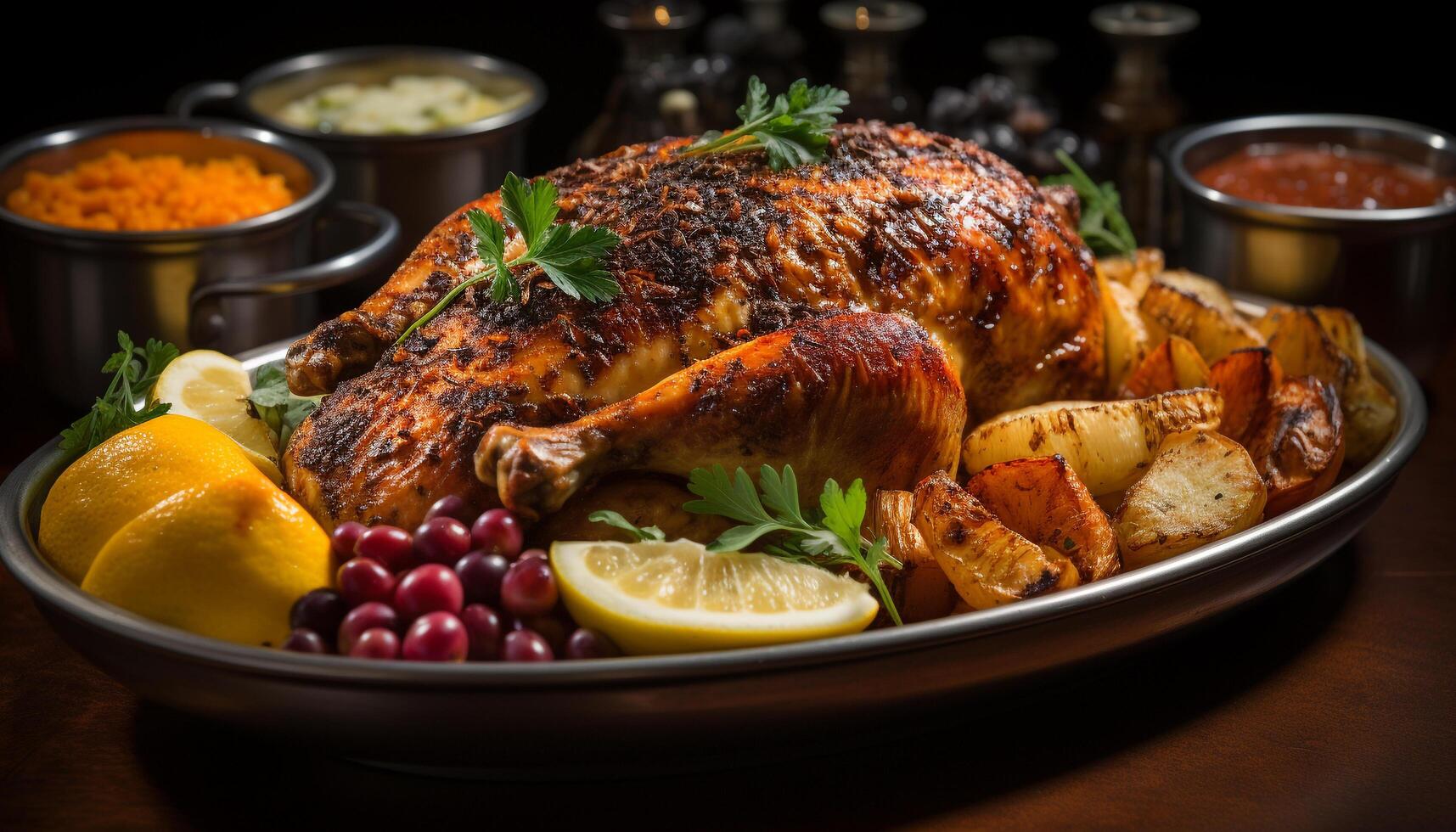 AI generated Grilled chicken on plate, ready to eat generated by AI photo