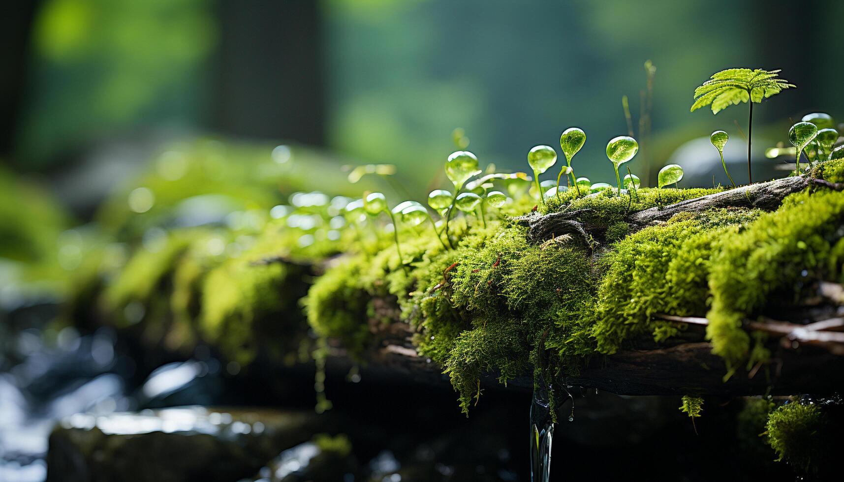 AI generated Fresh green leaves in a wet forest generated by AI photo