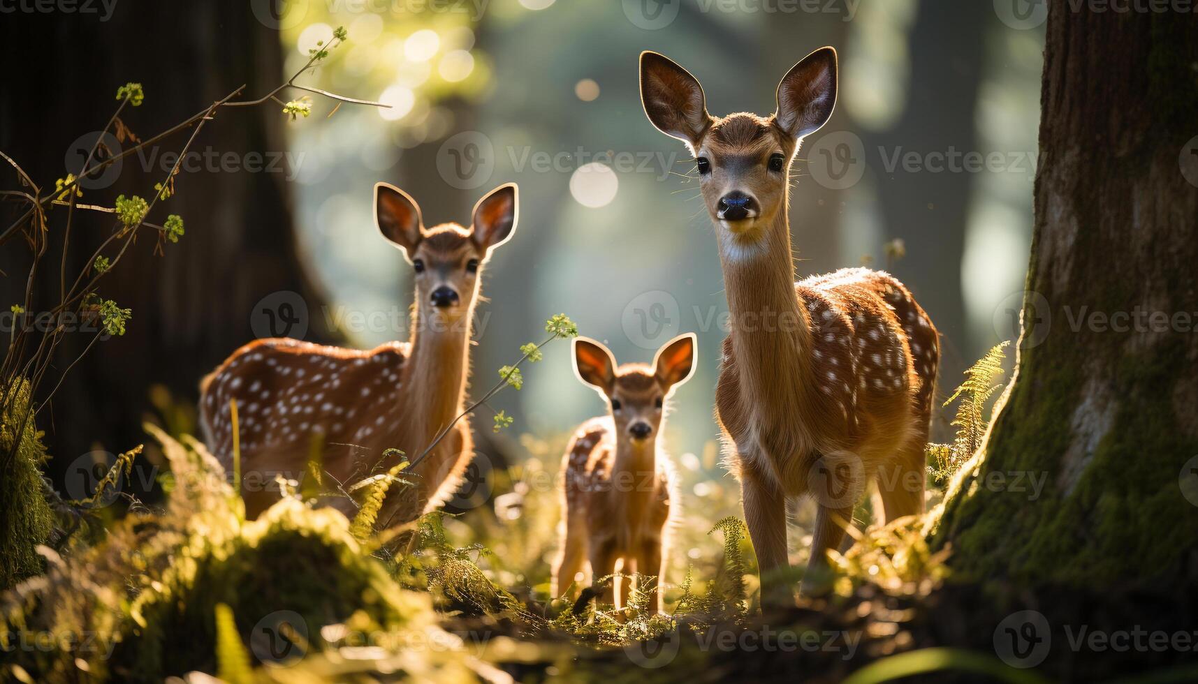 AI generated Cute fawn standing in grass, looking at camera generated by AI photo