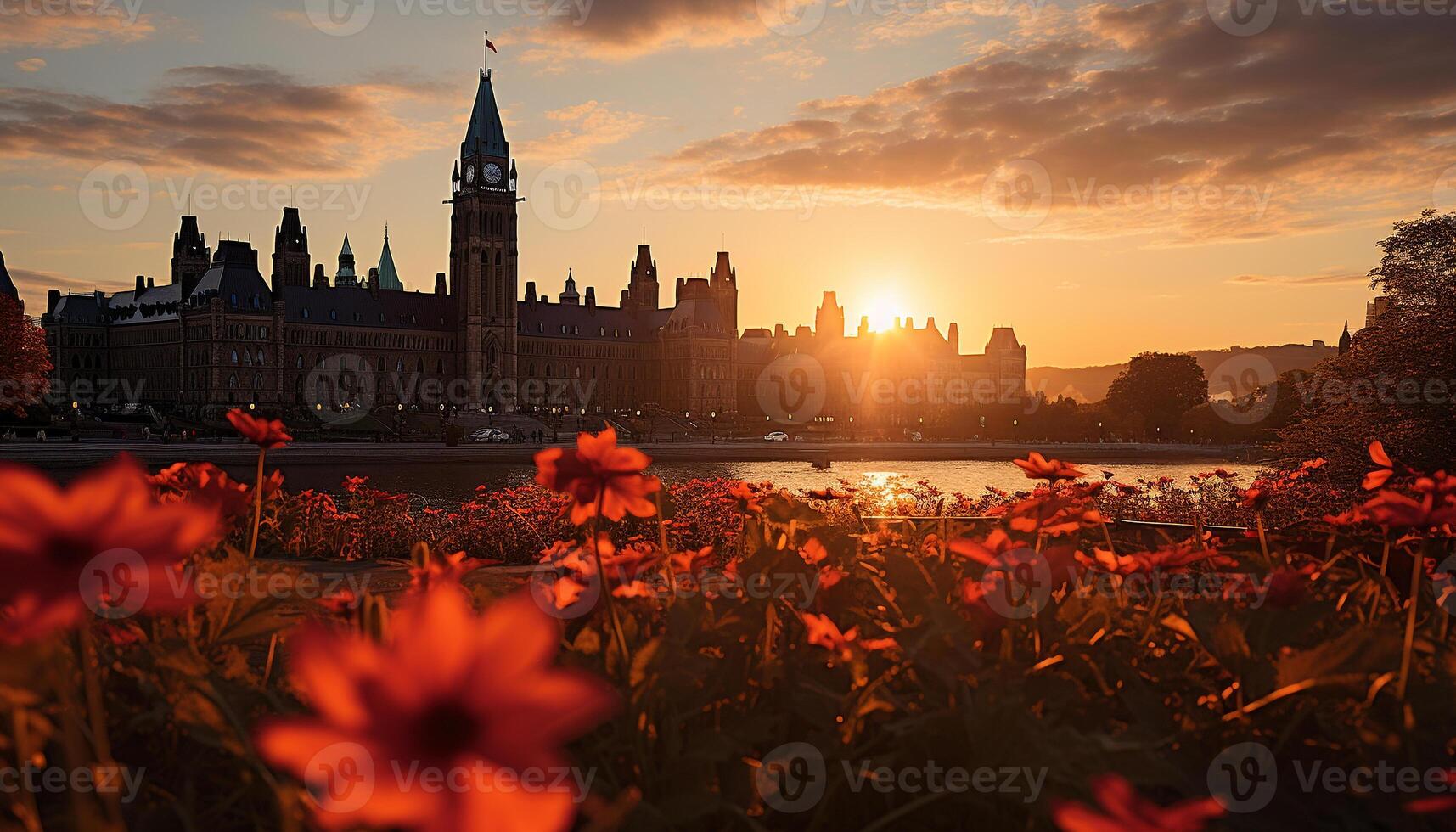 ai generado puesta de sol terminado famoso ciudad horizonte, iluminado rascacielos generado por ai foto