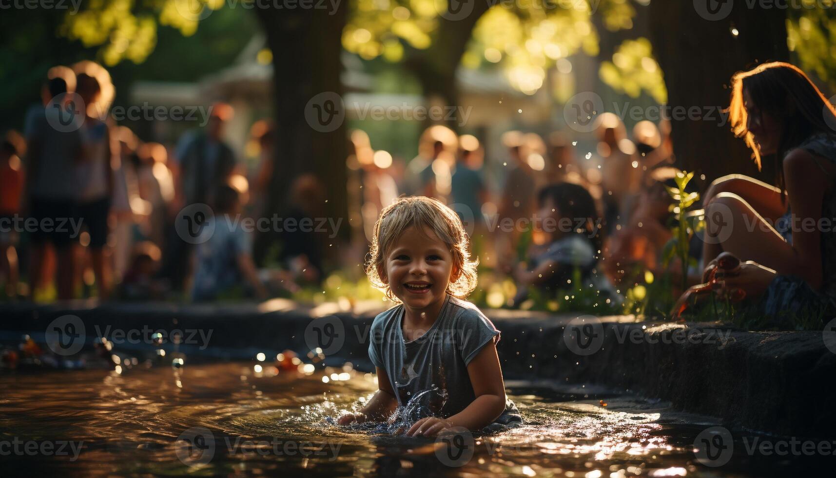 AI generated Smiling child playing in the water, enjoying summer generated by AI photo