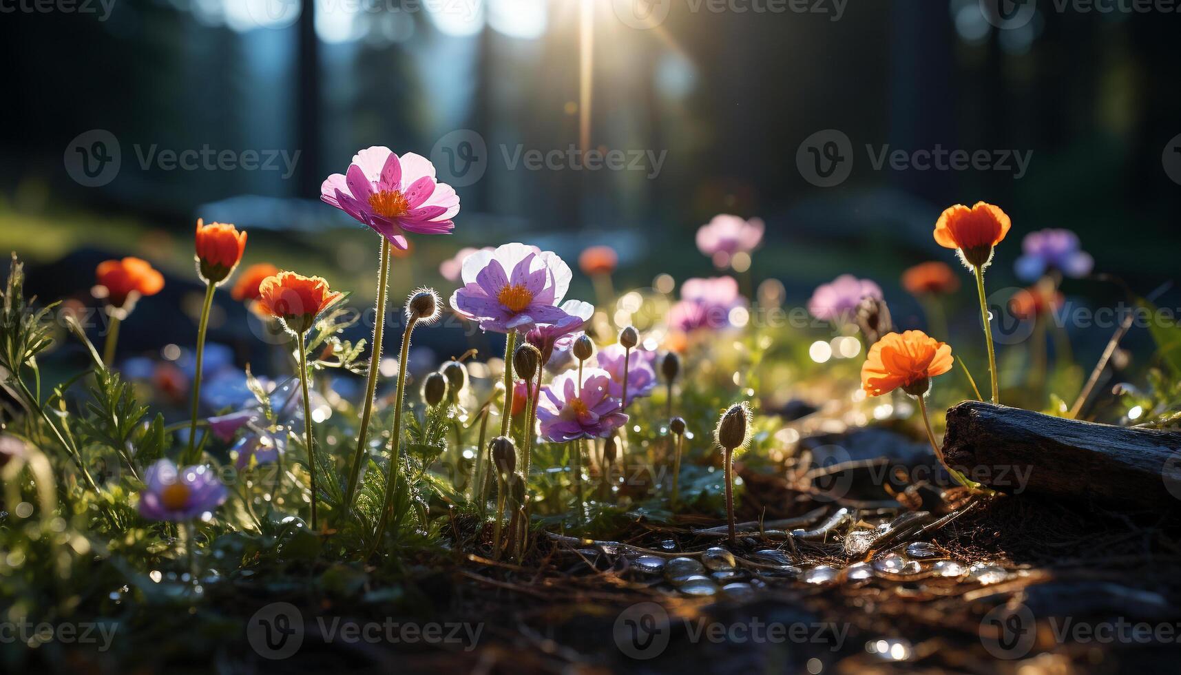 AI generated Beautiful meadow with vibrant flowers in full bloom generated by AI photo