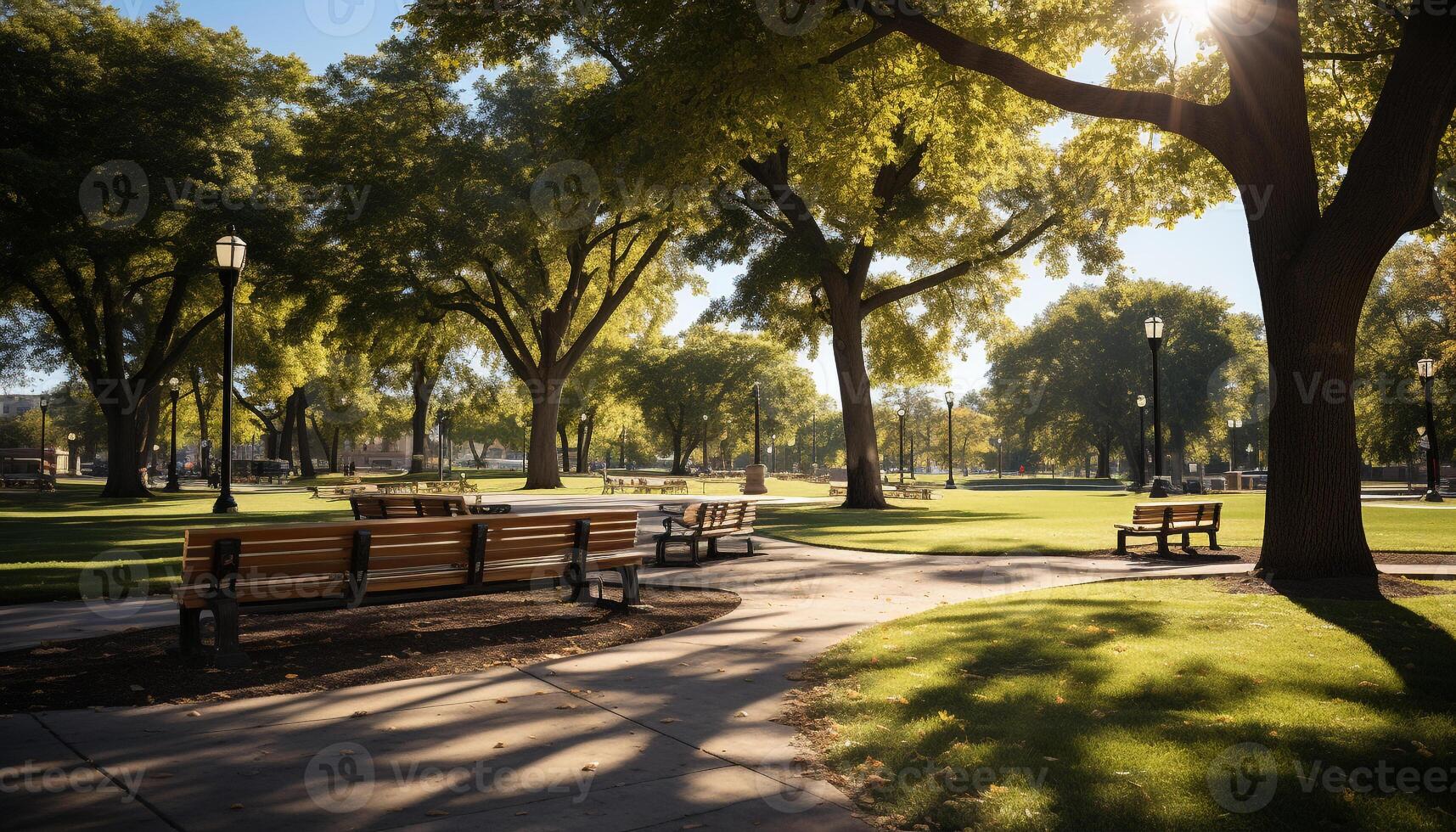 AI generated Sitting on bench, enjoying nature beauty generated by AI photo