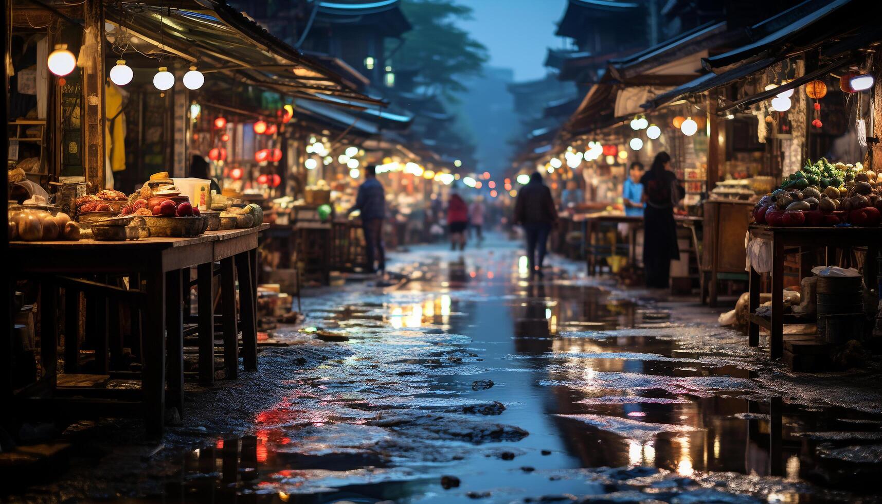 AI generated Nightlife in the city, illuminated streets, crowded bars generated by AI photo